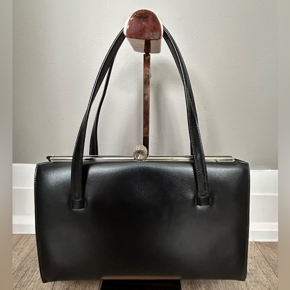 Vintage Black Leather BIRKS Handbag | Stamped Made In England Circa 1950’s